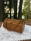 Vintage Woven Carrying Basket with Wood Finishes
